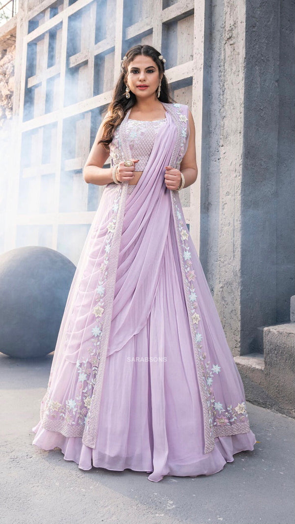 Lavender Indowestern Lehenga Saree with Shrug