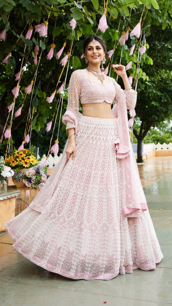 Pink Crop Top Lehenga Set