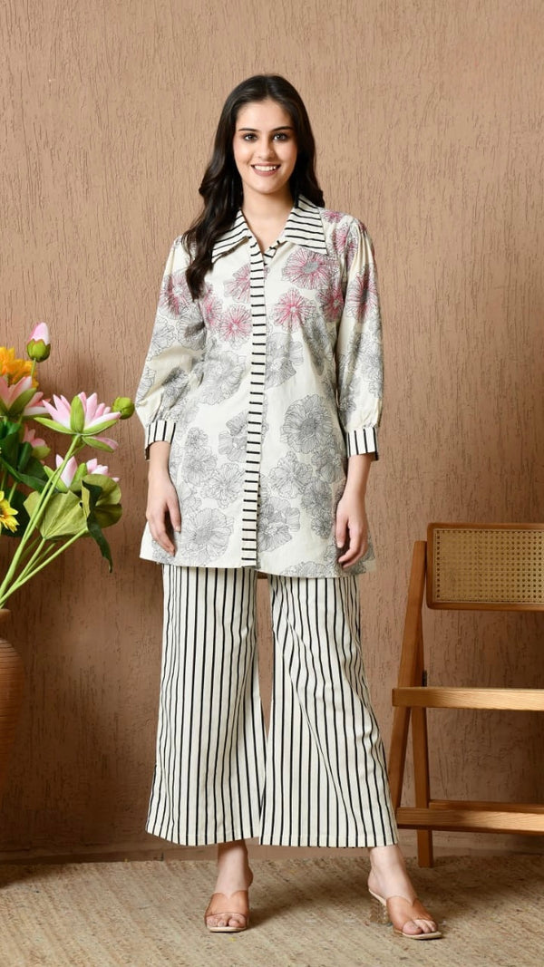 Off White Soft Cotton  Co-ord Set