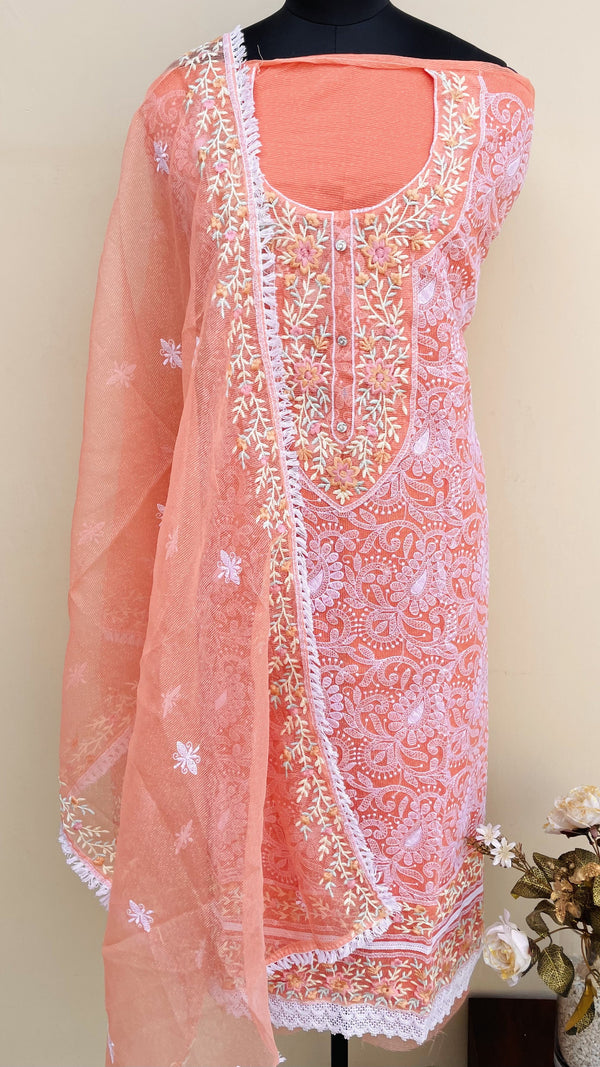 Designer Embroidered Suit Length 3 Piece Kota With Parsi Work