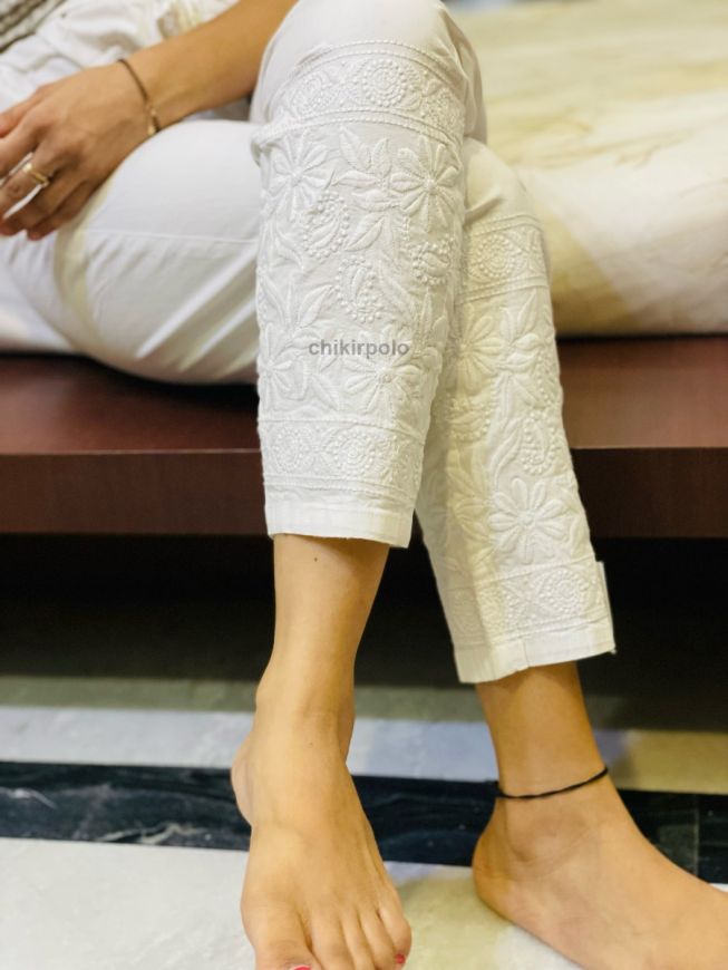 Lucknowi Chikankari Pants, Stretchable White Cotton Pants, Ankle Length  Pants, Chikankari for Indian Kurta, Straight Pants, Indian Clothes - Etsy