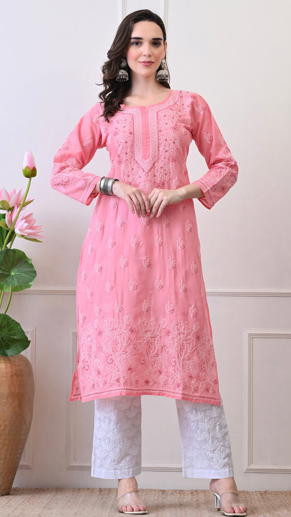 Lucknowi Chikankari Kurti Gajri Cotton
