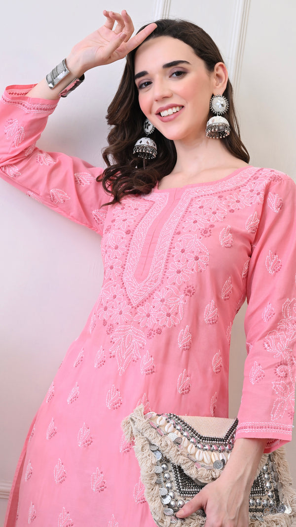 Lucknowi Chikankari Kurti Gajri Cotton