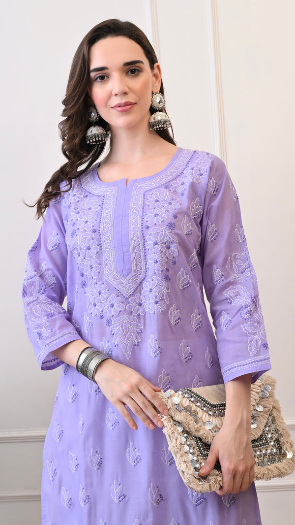 Lucknowi Chikankari Kurti Purple Cotton