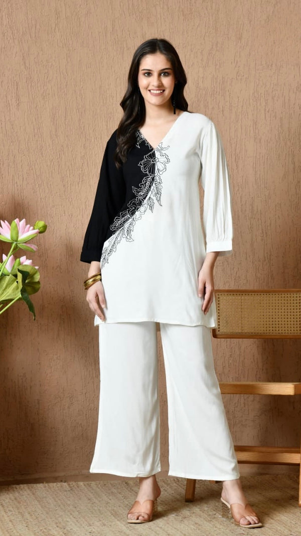 White Soft Cotton Embroidered Co-ord Set