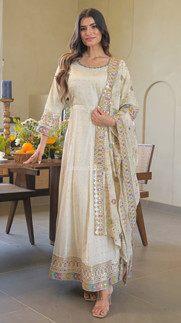 Ethereal Ivory Anarkali Suit Set
