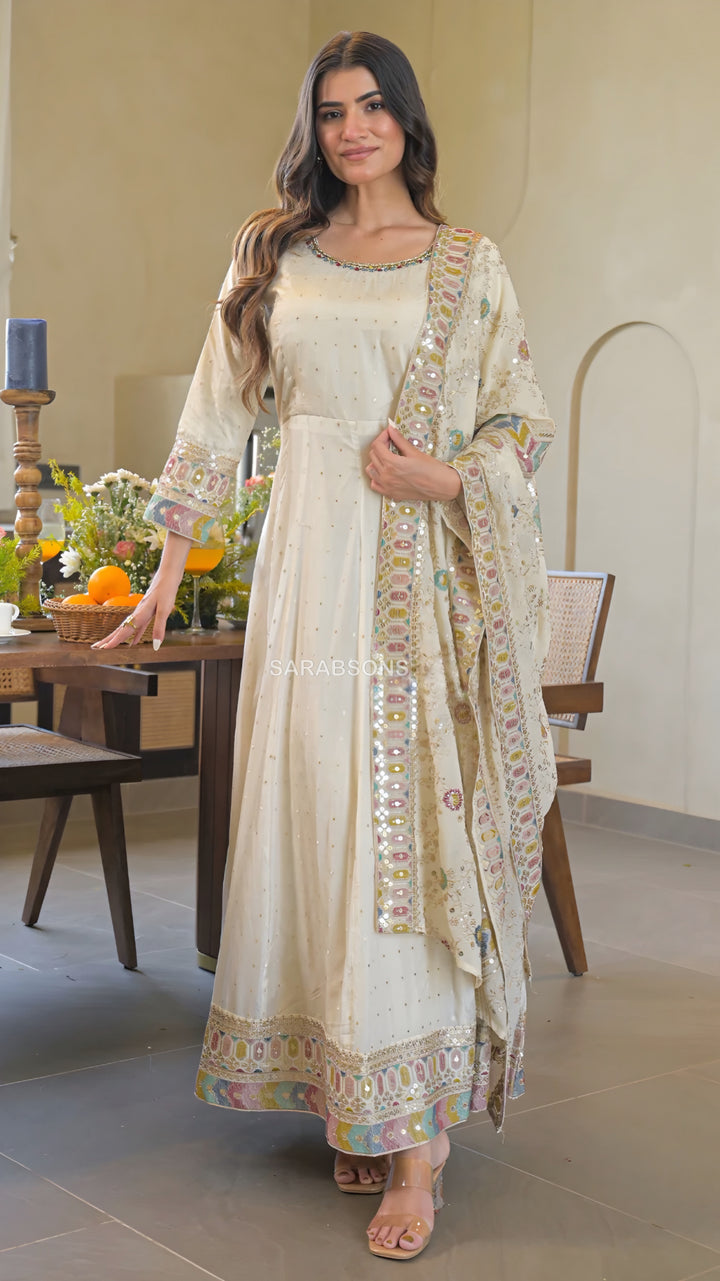 Ethereal Ivory Anarkali Suit Set
