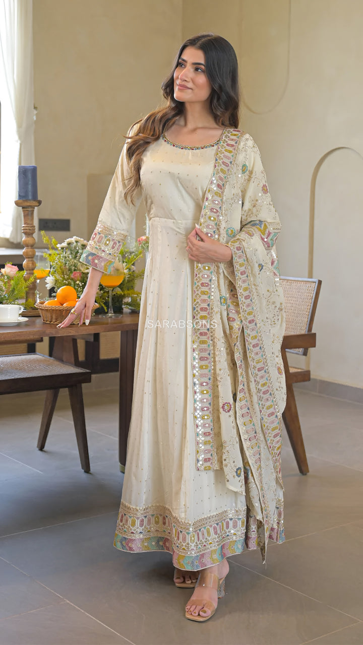 Ethereal Ivory Anarkali Suit Set
