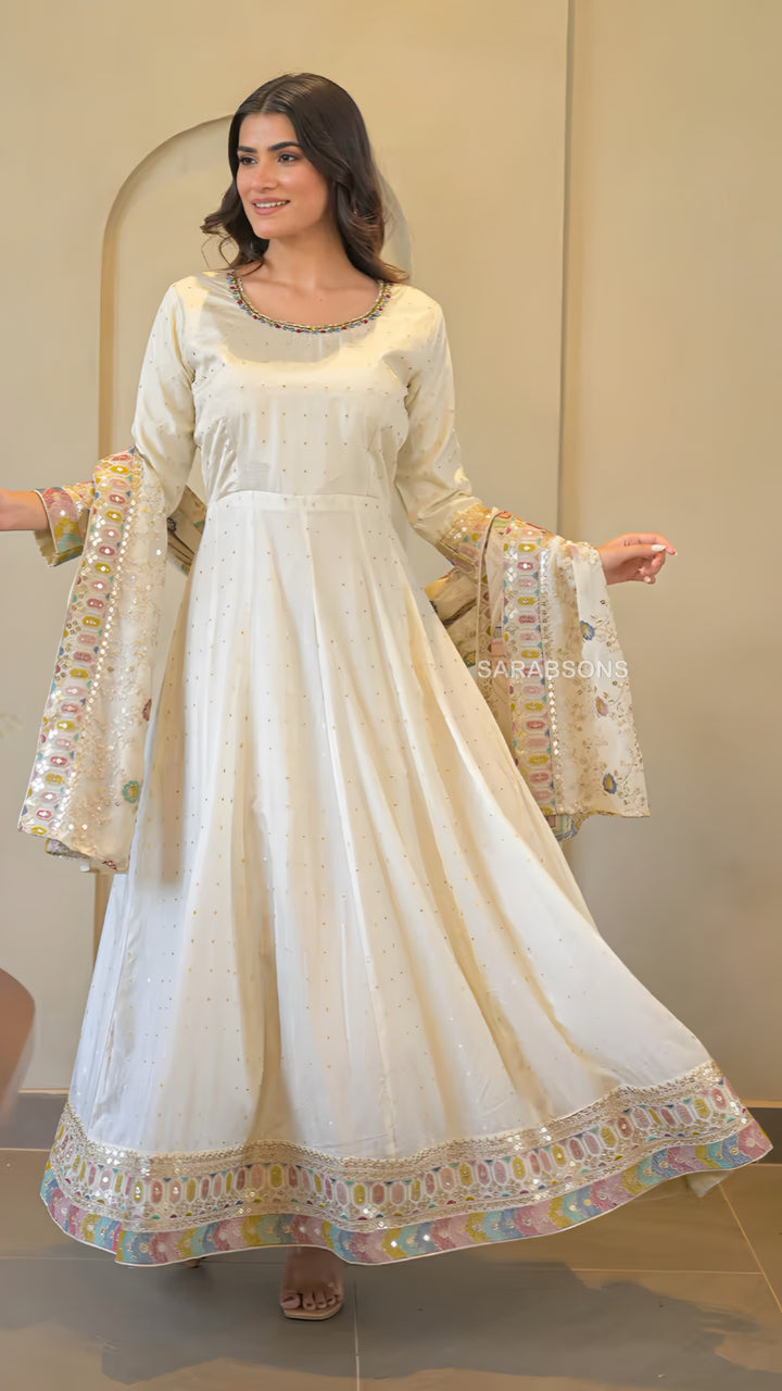Ethereal Ivory Anarkali Suit Set
