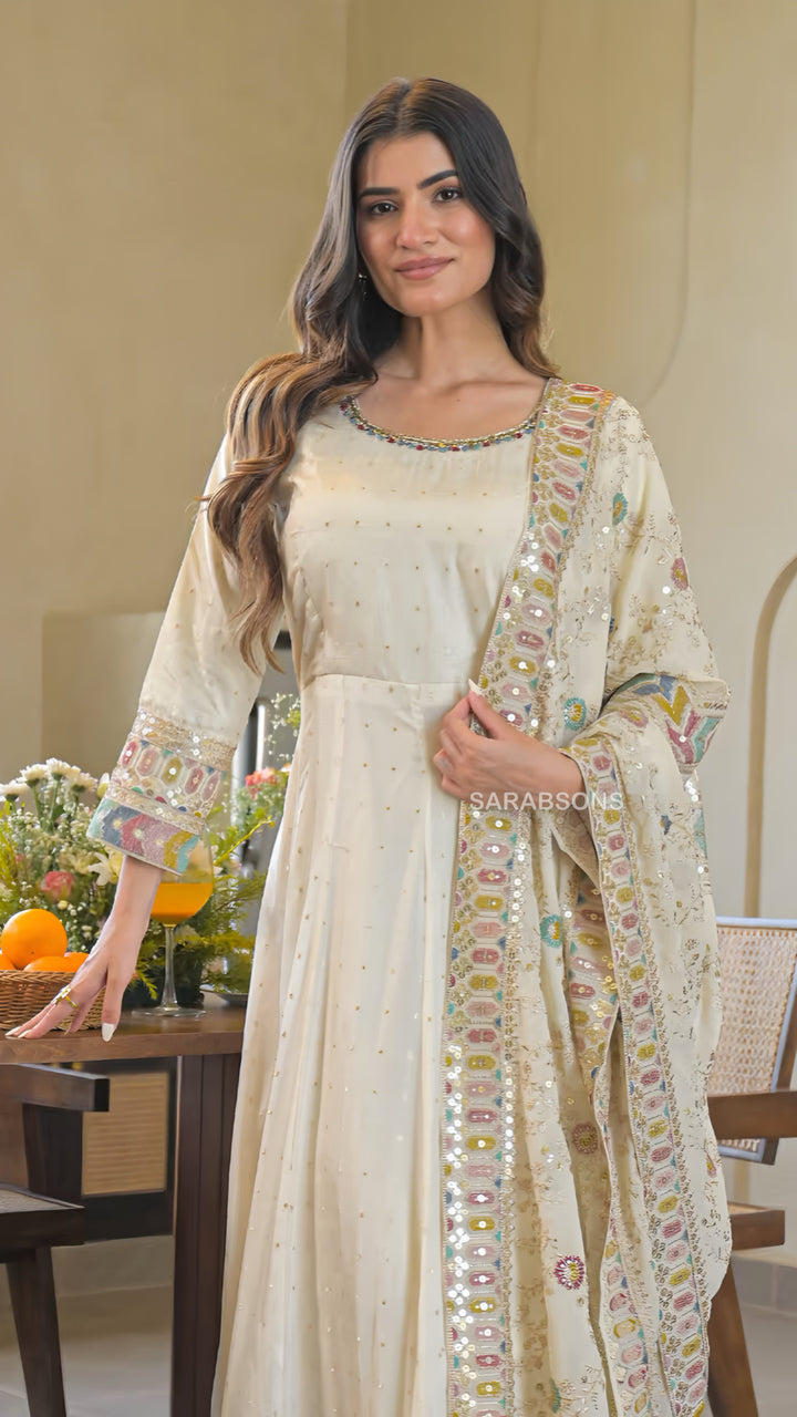 Ethereal Ivory Anarkali Suit Set
