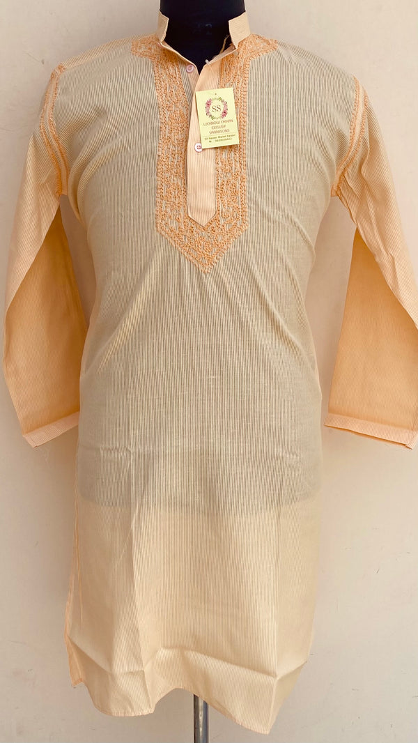 Lucknowi Chikankari Men’s Kurta Peach Cotton