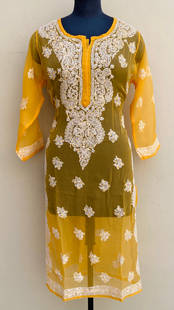 Lucknowi Chikankari Kurti Orange Georgette