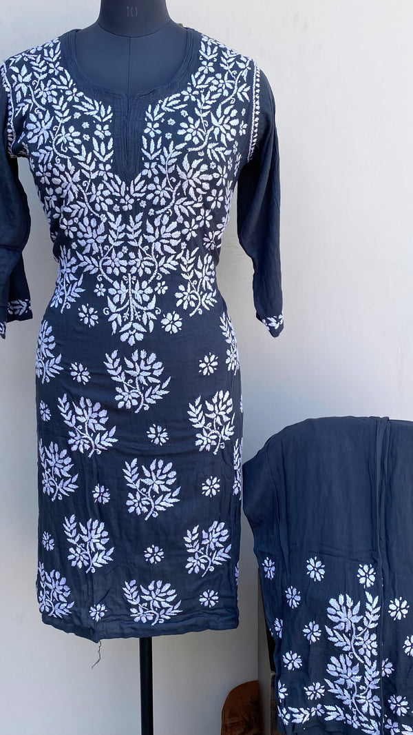 Lucknowi Chikankari Co-ord Set Gray Modal Cotton