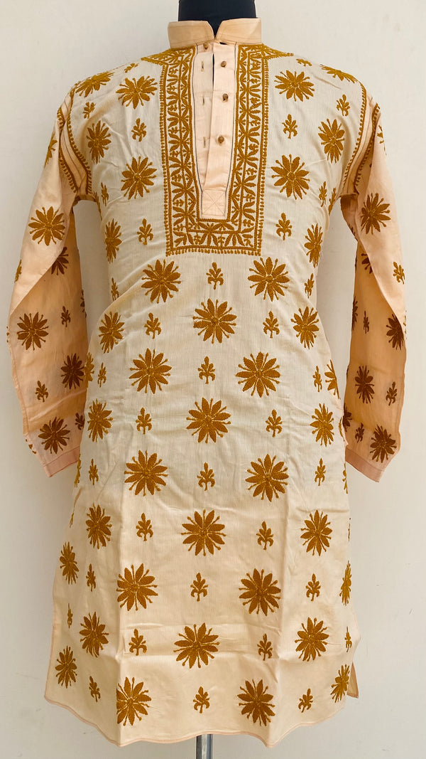 Lucknowi Chikankari Men’s Kurta Peach Cotton