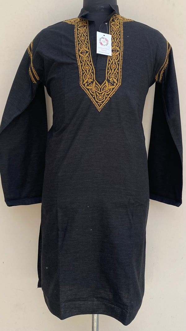 Lucknowi Chikankari Men’s Kurta Black Cotton