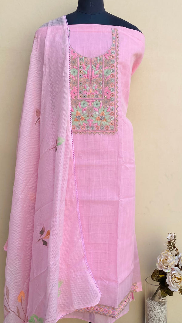 Designer Embroidered Suit Length 3 Piece Pink Kota