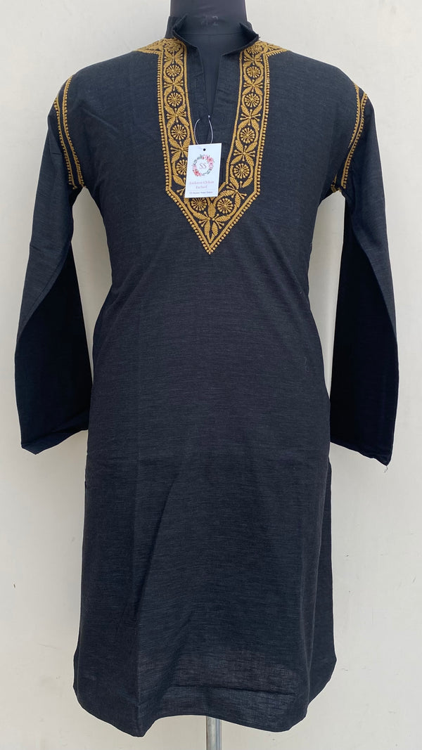 Lucknowi Chikankari Men’s Kurta Black Cotton