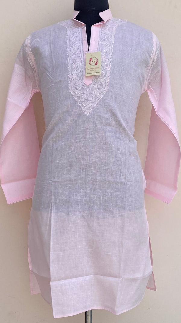 Lucknowi Chikankari Men’s Kurta Pink Cotton