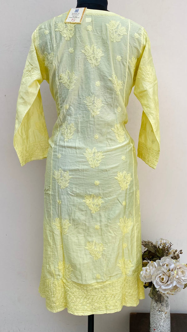 Lucknowi Chikankari Ombre Angrakha Kurti Yellow Mal Chanderi With Self Work