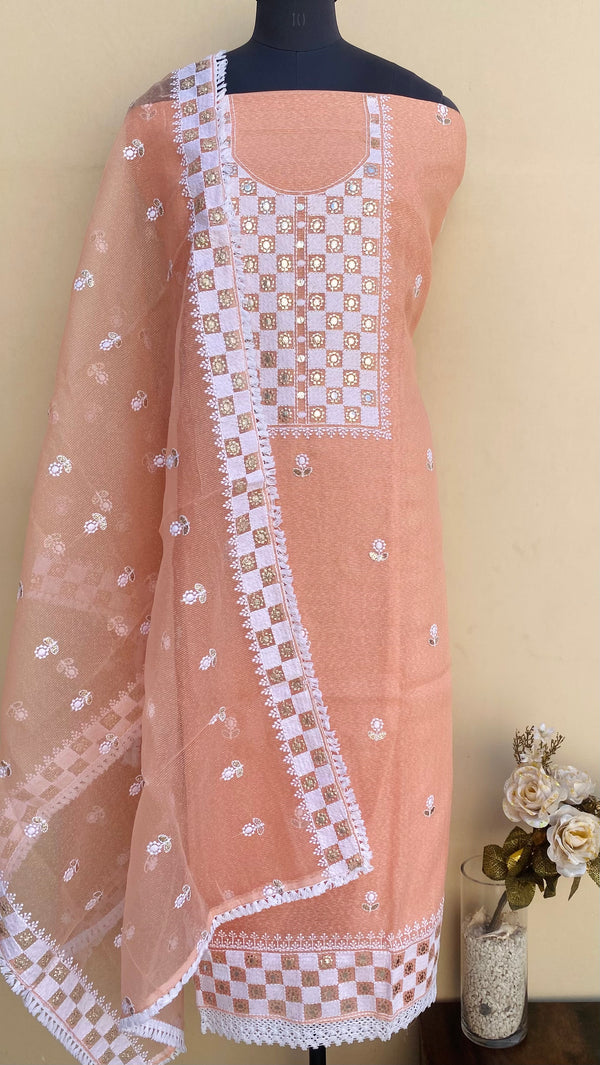 Designer Embroidered Suit Length 3 Piece Peach Kota