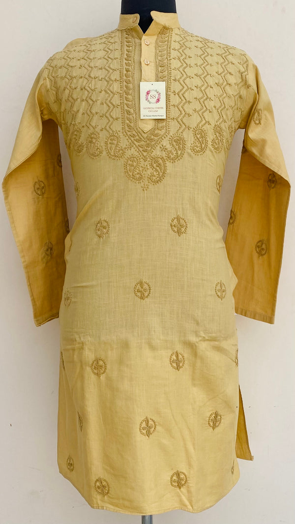 Lucknowi Chikankari Men’s Kurta Beige Cotton
