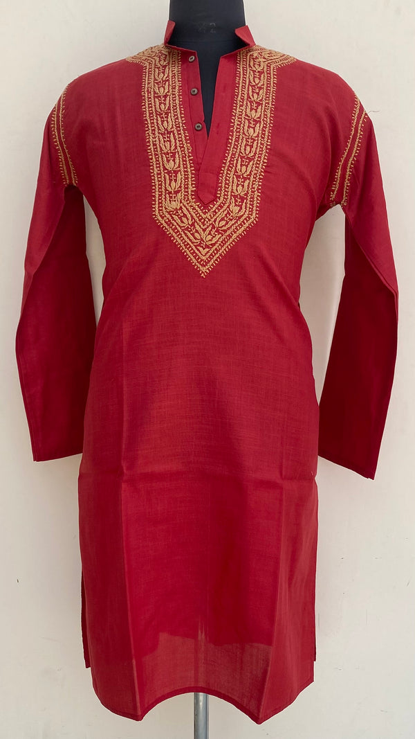 Lucknowi Chikankari Men’s Kurta Maroon Cotton