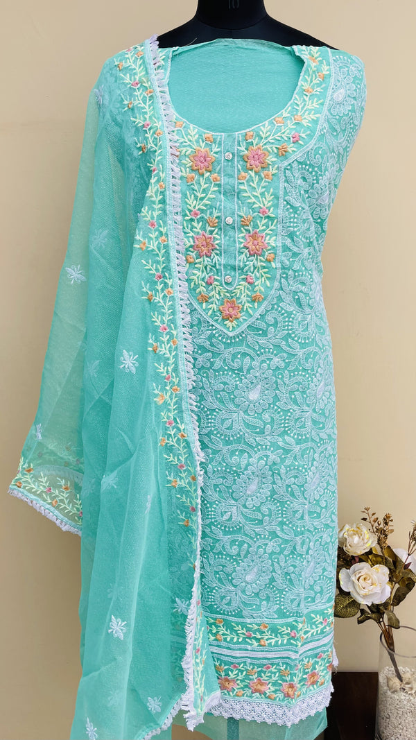 Designer Embroidered Suit Length 3 Piece Kota With Parsi Work