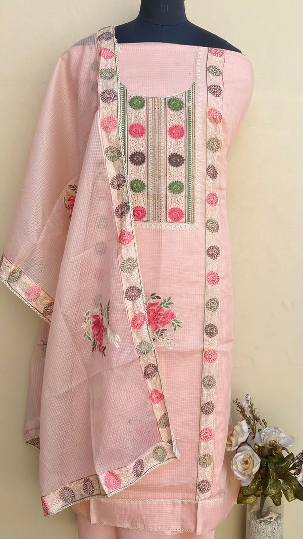 Designer Embroidered Suit Length 3 Piece Pink Kota