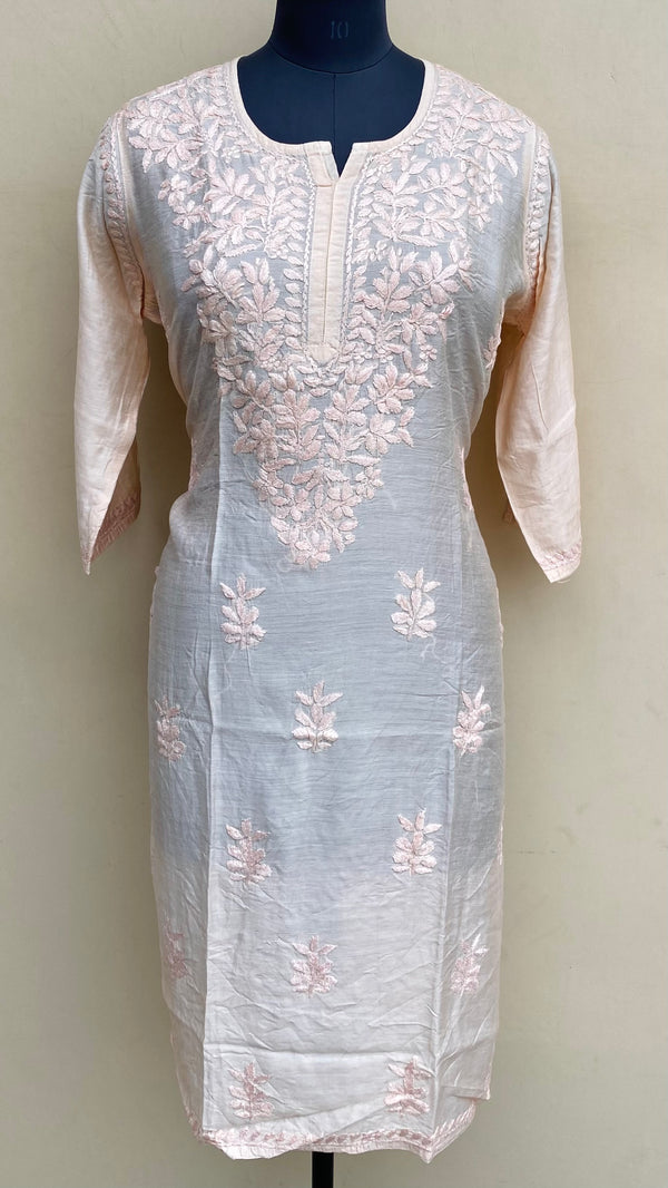 Lucknowi Chikankari Kurti Cream Mal Chanderi With Self 3D Work