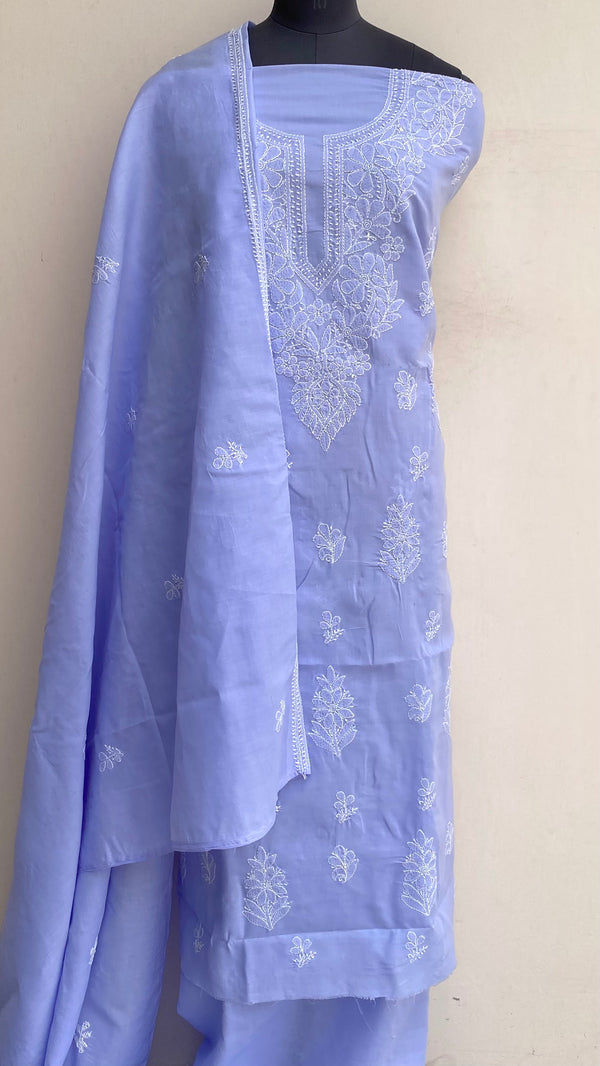 Lucknowi Chikankari Suit Length 3 Piece Purple Cotton With Embroidered Cotton Dupatta