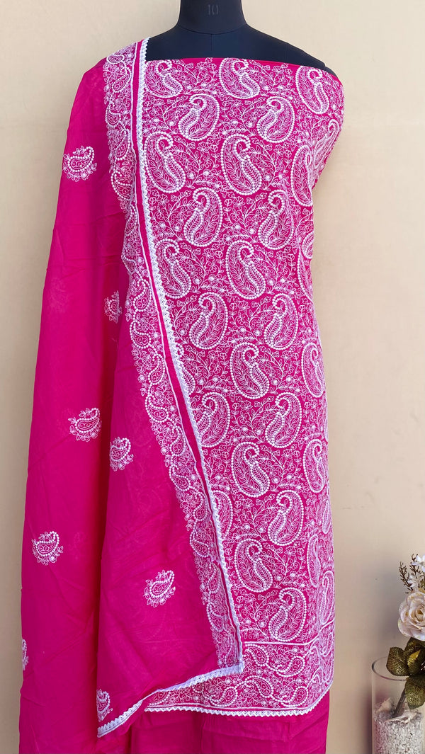 Designer Embroidered Suit Length 3 Piece Pink Cotton