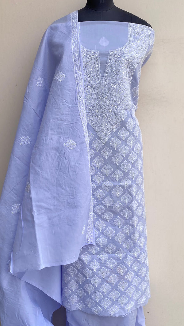 Lucknowi Chikankari Suit Length 3 Piece Purple Cotton With Embroidered Cotton Dupatta