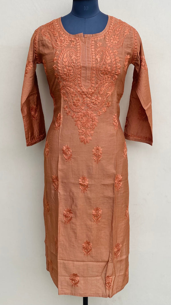 Lucknowi Chikankari Kurti Copper Mal Chanderi With Self 3D Work