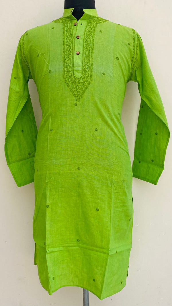 Lucknowi Chikankari Men’s Kurta Green Cotton