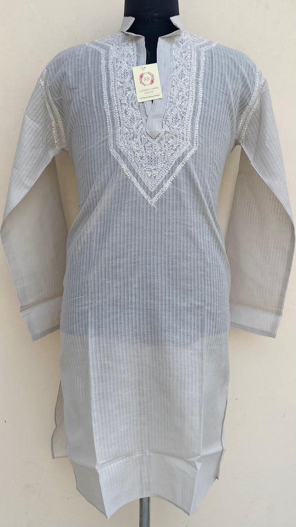 Lucknowi Chikankari Men’s Kurta Gray Cotton With Jaali Work