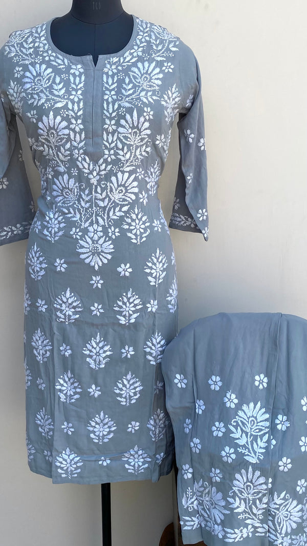 Lucknowi Chikankari Co-ord Set Gray Modal Cotton