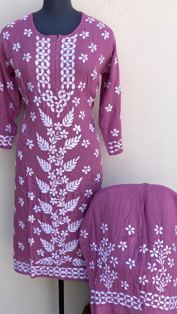 Lucknowi Chikankari Co-ord Set Pink Modal Cotton