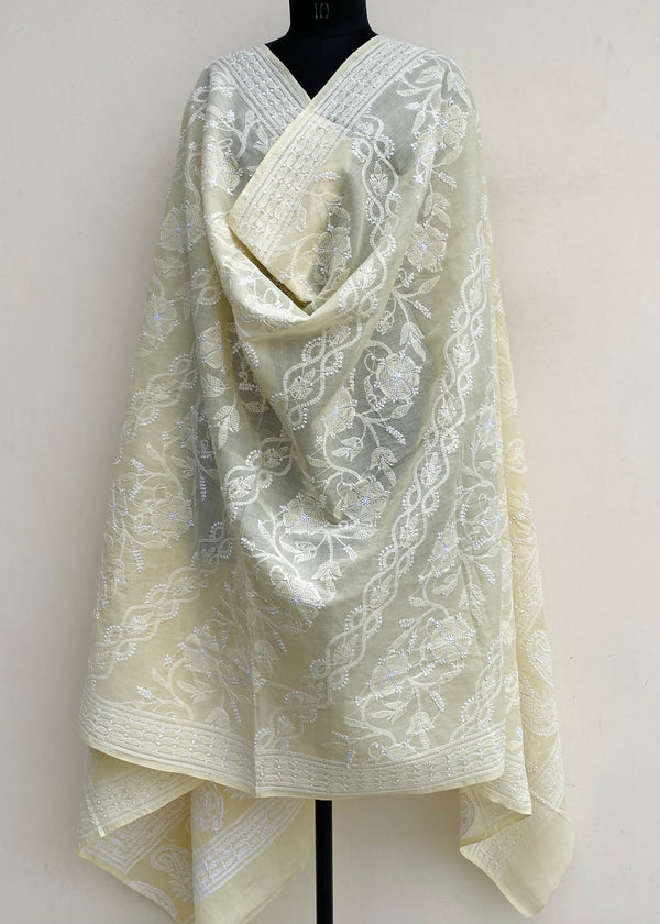 Lucknowi Chikankari Dupatta Beige Cotton