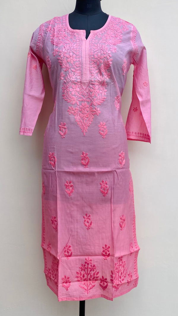 Lucknowi Chikankari Ombre Kurti Pink Mal Chanderi With Self 3D Work