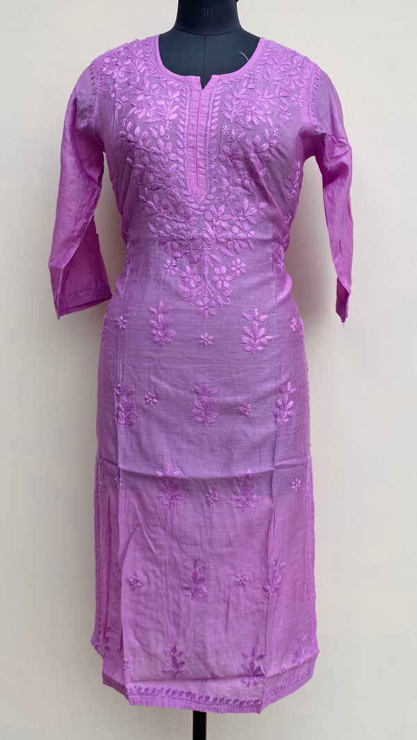 Lucknowi Chikankari Kurti Purple Mal Chanderi With Self 3D Work