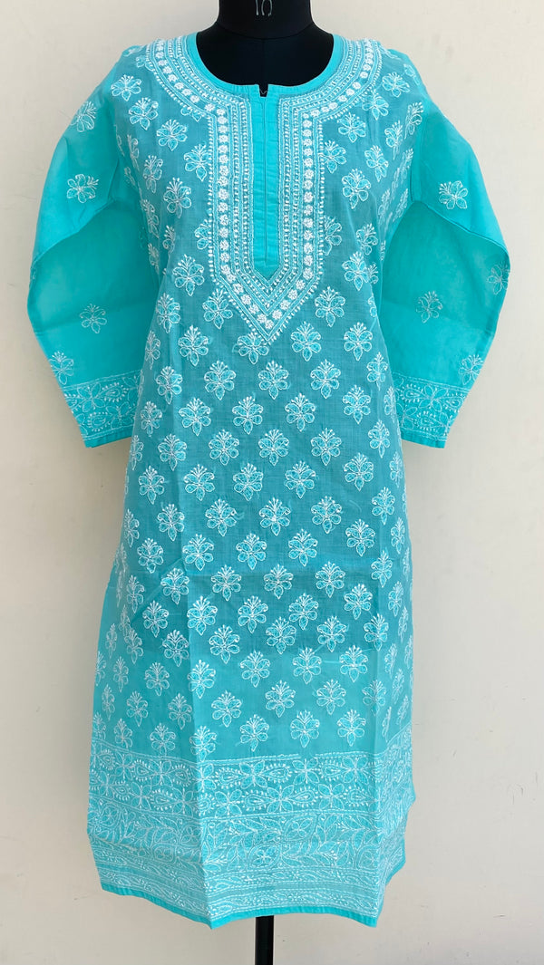 Lucknowi Chikankari Kurti Sea Green Cotton