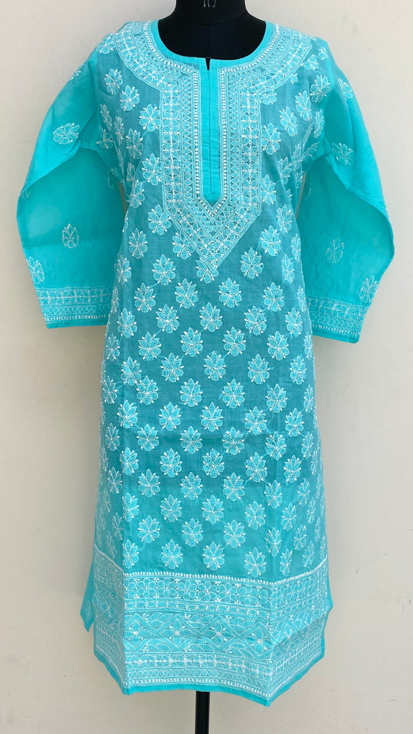 Lucknowi Chikankari Kurti Sea Green Cotton