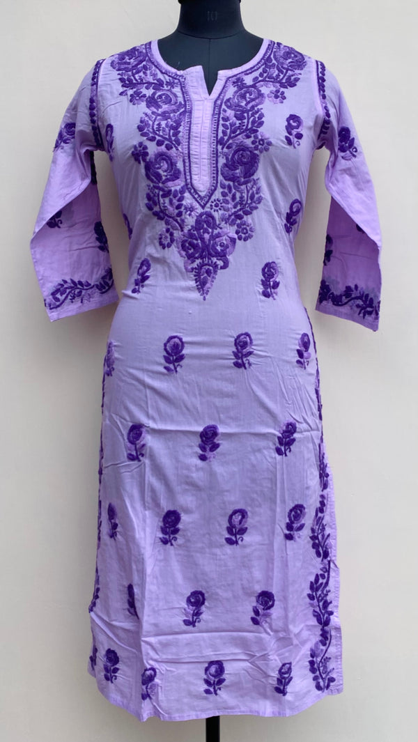 Lucknowi Chikankari Kurti Purple Mulmul Cotton With Self 3D Work