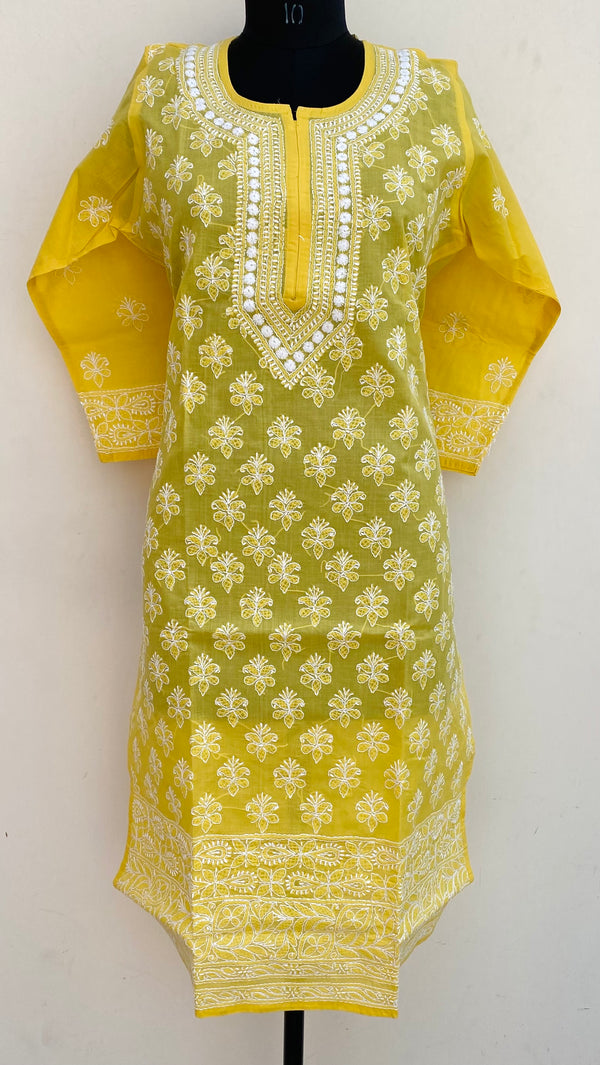 Lucknowi Chikankari Kurti Yellow Cotton