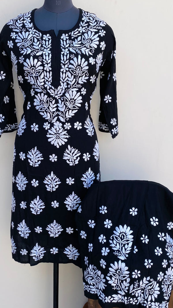 Lucknowi Chikankari Co-ord Set Black Modal Cotton