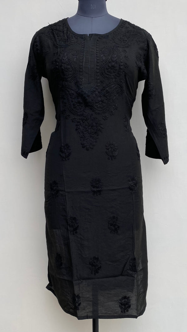 Lucknowi Chikankari Kurti Black Mal Chanderi With Self 3D Work