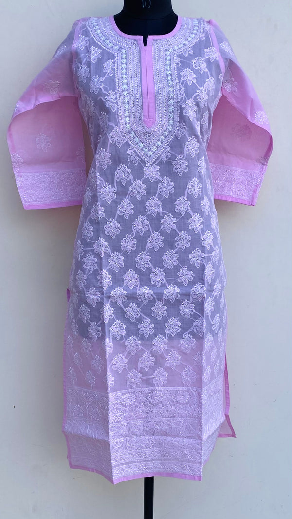 Lucknowi Chikankari Kurti Pink Cotton
