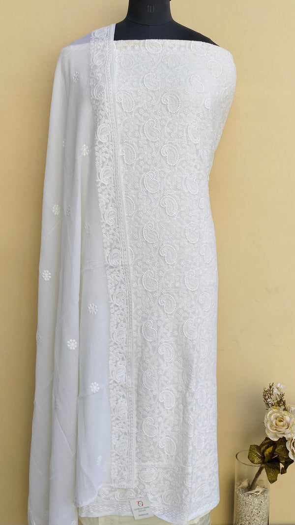 Chikankari Suit Length 3 Piece Off White Georgette