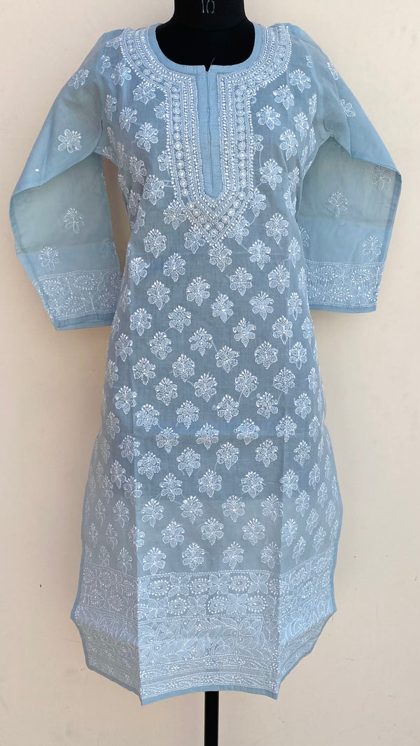 Lucknowi Chikankari Kurti Gray Cotton