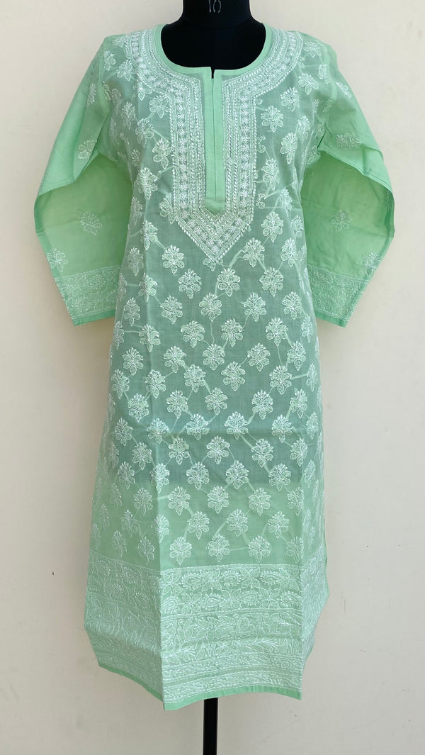 Lucknowi Chikankari Kurti Green Cotton